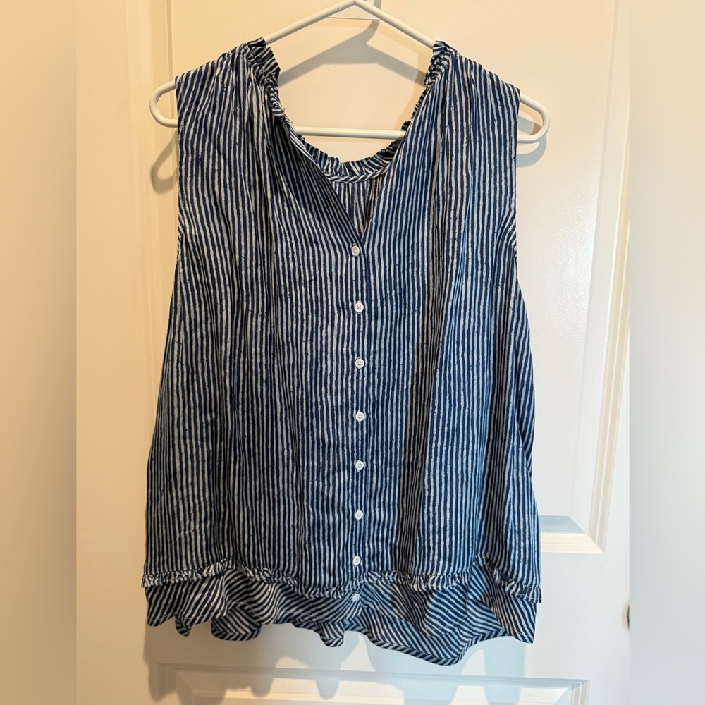 Sundays Navy Striped Button-Down Blouse